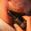 Close-up of stubbled lower face with Beardbrand Norse Winter Eau de Parfum roll-on bottle held against the skin.